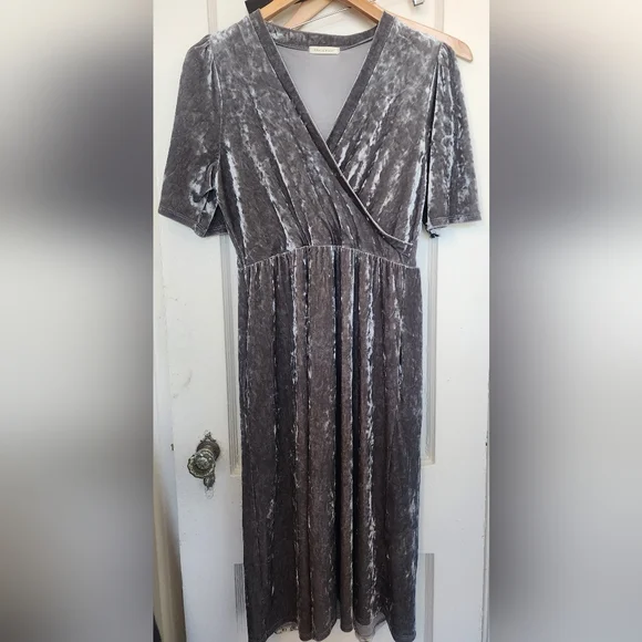 chinese dress ladies Cruched Velvet Maxi Dress Gray / M main image 0